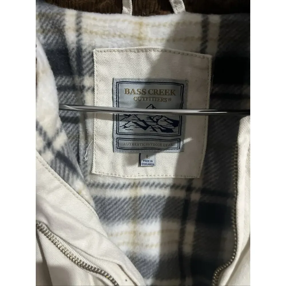 Bass Creek Outfitters Mens Beige Full Zip Jacket Point Collar Logo Size Large